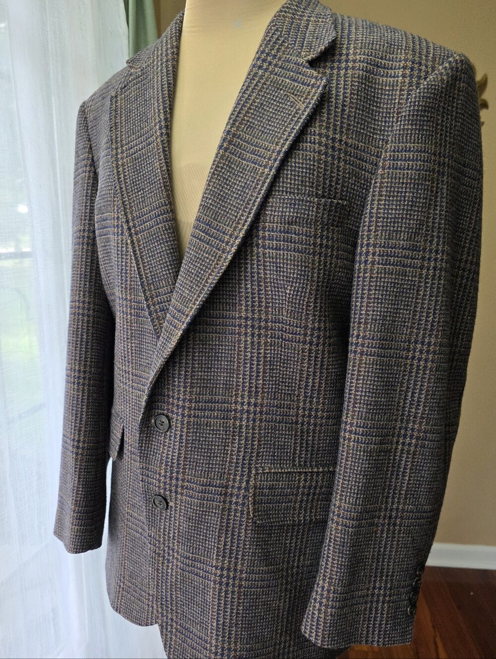 Vintage Lands' End 100% Lambswool Plaid Sport Coat Blazer USA Men's 43R Preppy